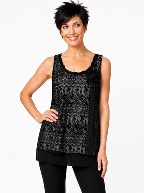 Cabi 552 Emily Black Lace Overlay Dressy Tank Top Womens Medium Feminine